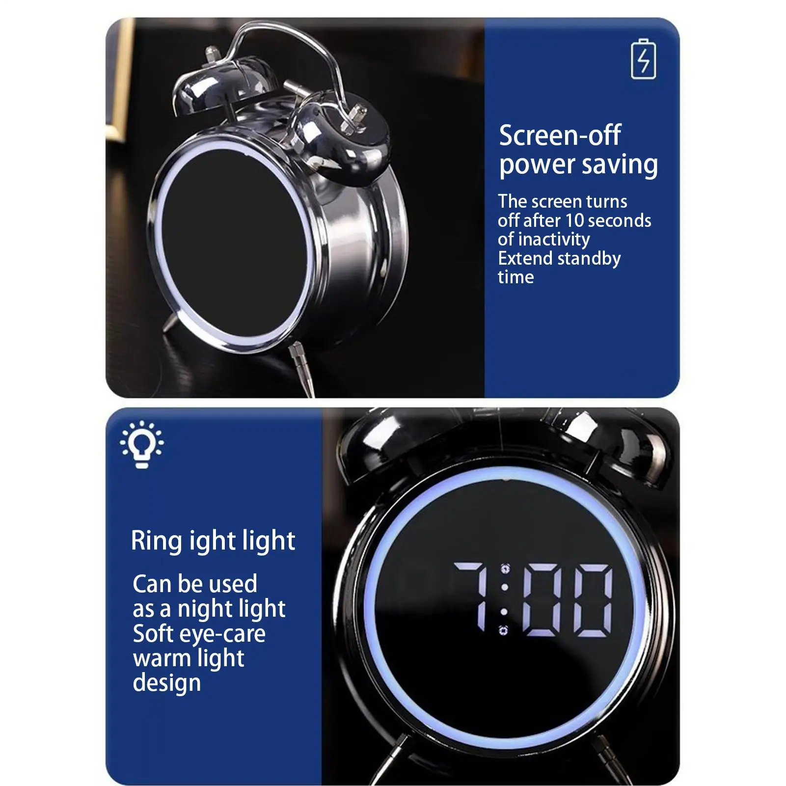 Alarm Clocks Extra Loud Time Display Twin Bell Decor 6.3 X 4.33 Inch Digital Vintage Alarm Clock Loud For Kids Children Boys