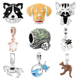 New 925 Sterling Silver Cat Dog Tortoise Kangaroo Horse Charm DIY Fine Bead Fit Original Pendant Charms Bracelet For Women Gift