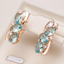 Kinel New 585 Rose Gold Drop Earrings for Women Delicate Cut Dazzling Blue Natural Zircon Bridal Wedding Jewelry Accessories