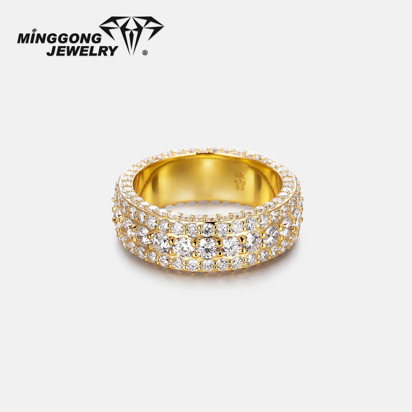 

Men's Engagement Ring Custom S925 Silver & 10K/14K Solid Gold Multi-Row D VVS Moissanite Band Yellow Moissanite Men's Ring