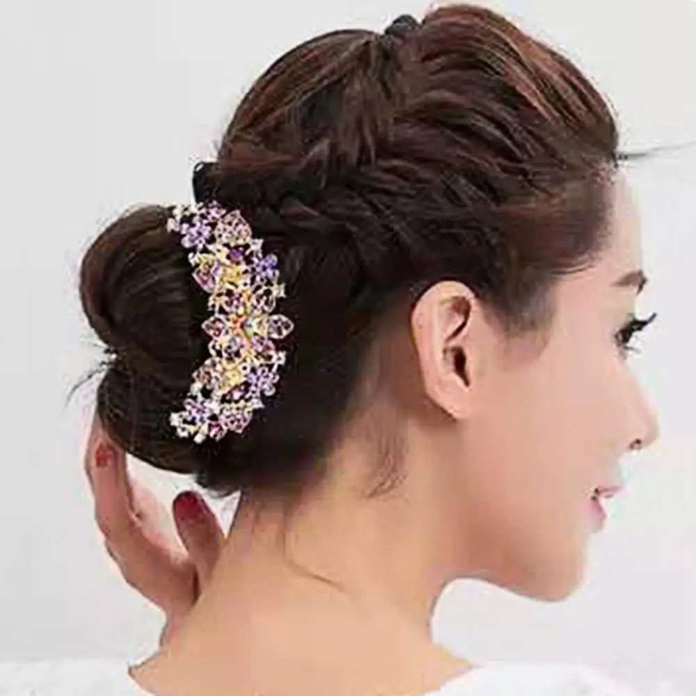 Headwear  Classic Rhinestone Hollow Out Flower Colorful Hair Ornament 7 Teeth Wedding Hair Clip Sturdy   for Dating