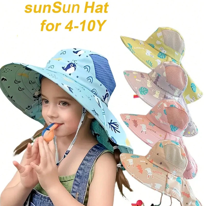 3-12YChildren's Sun Hats Summer UV Protection Boys' and Girls' Sun Hats Thin Sun Hats Beach Hats Large Brims