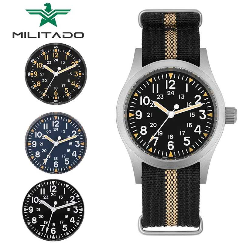 

Militado ML05 Мужские часы VH31 Кварцевый механизм Военные полевые часы Куполообразные с сапфировым стеклом Водонепроницаемые 100 м Супер светящиеся часы