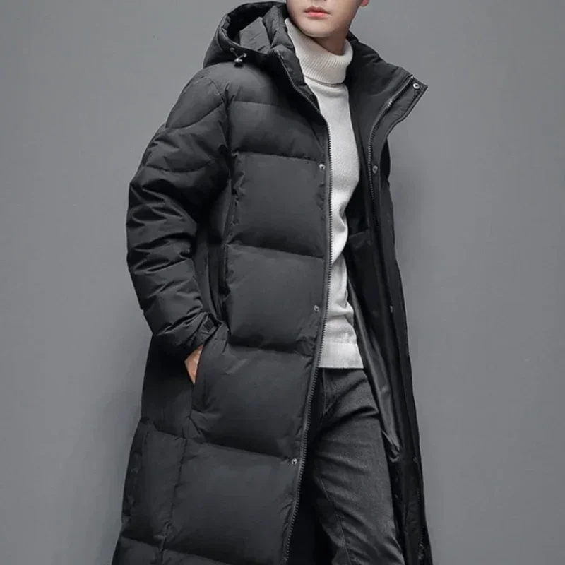 

Unisex Warm Down Jacket Men's Thick Hooded Solid Zipper Coats Parkas Men Women Over-the-Knee Extra Long Winter Padded Jacket