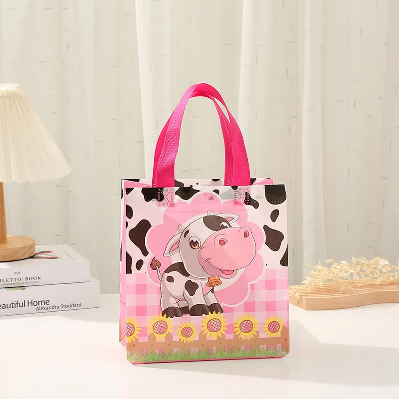 4Pcs Farm Animal Party Favor Reusable Barnyard Bags with Handles Non Woven Farm Goodie Candy Treat Bags Yard Birthday Tote Bag