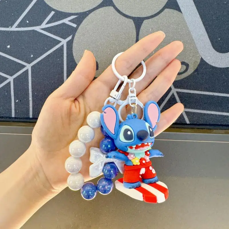 

Disney Q Version Surf Stitch Beads Chain Keychain Couple Bag Pendant Car Key Decoration Children Pants Clothing Hang Accessories