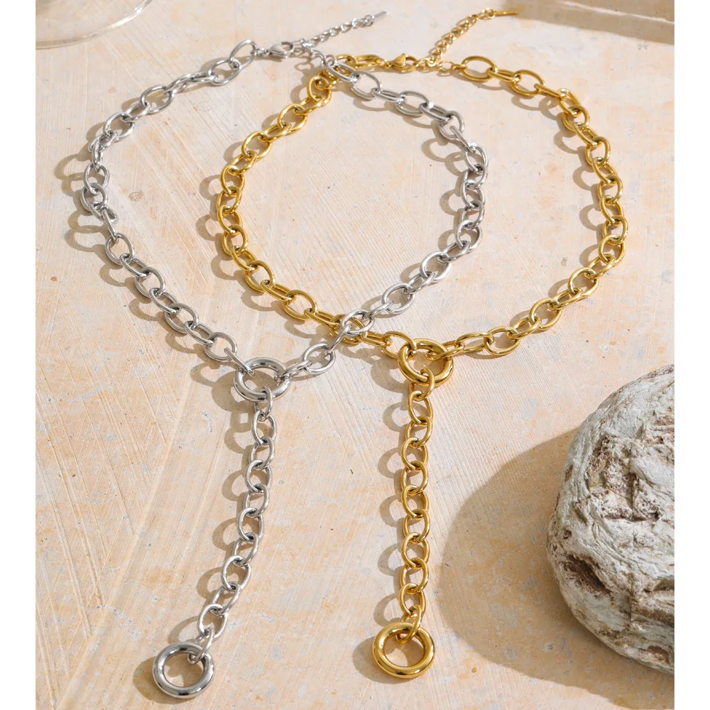Yhpup Stainless Steel Y Chain Round Drop Necklace That Goes Down The Chest Personalized Stylish Women Jewelry