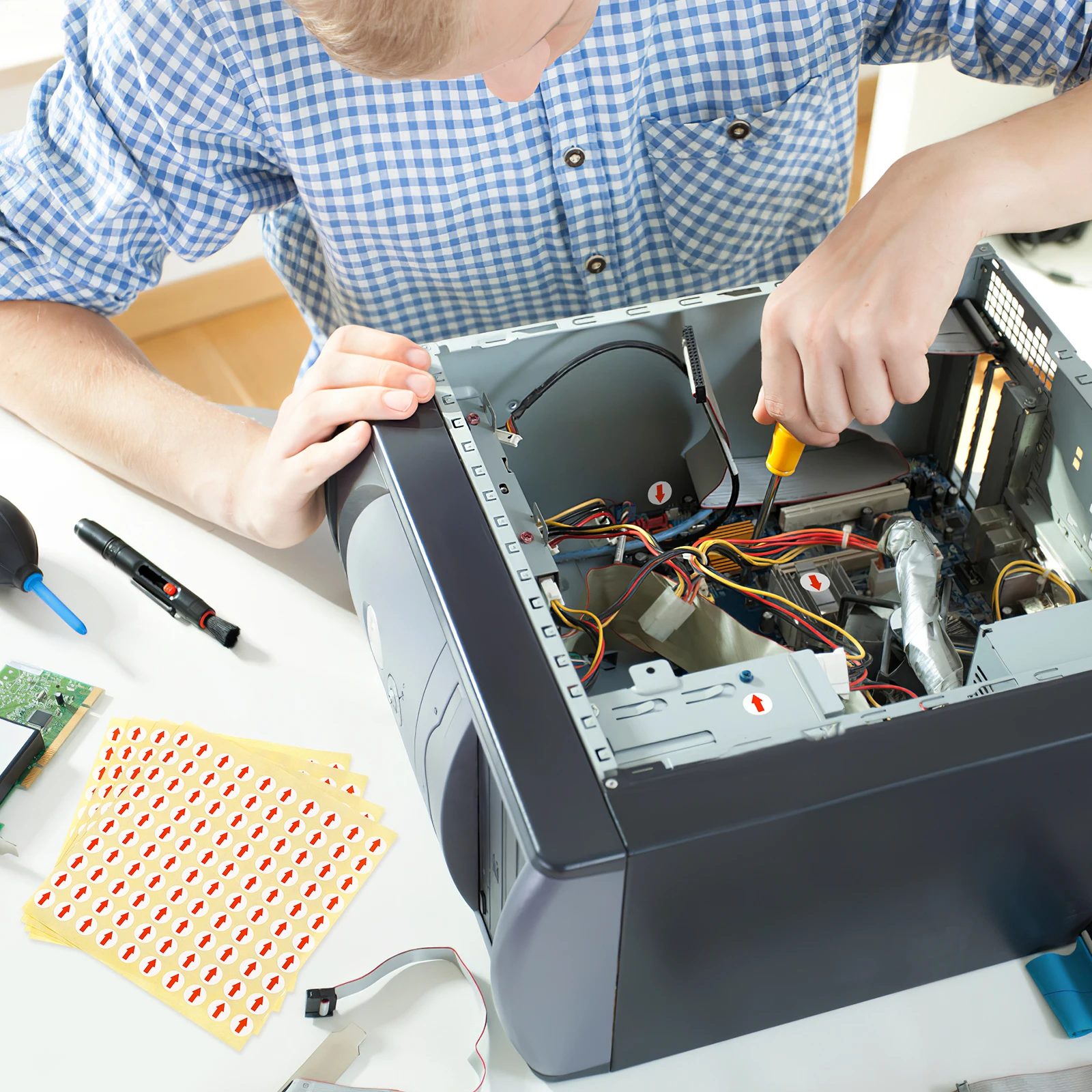 

6400pcs 10Mm Red Arrow Labels Adhesive Round Stickers Defect Indicator For Product Inspection Removable Label Tags For Factory