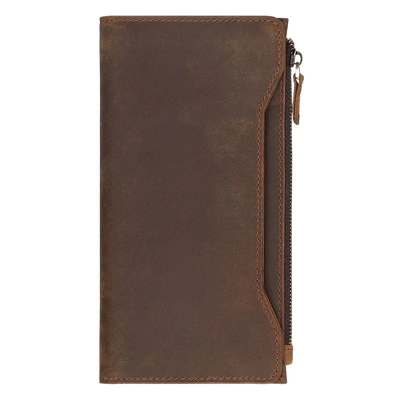 Genuine leather cash wallets vintage leather purse men women clip purse wallet luxury brand designer long wallet for male female