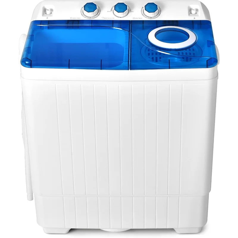 

Портативная стиральная машина COSTWAY, двойная ванна 2-в-1, стиральная машина емкостью 26 фунтов (18 фунтов) и спиннер (8 фунтов) с ручками управления