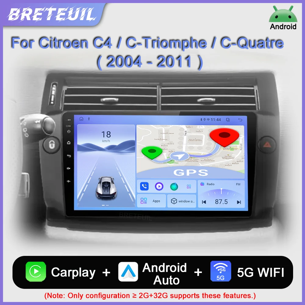Para Citroen C4 C-Triomphe C-Quatre 2004 2005 2006 2007 2008 2009 2010 2011 Rádio Automóvel Android Multimédia Video Player GPS Navegação Carplay Ecrã Auto Estéreo Automóvel Sistemas Inteligentes