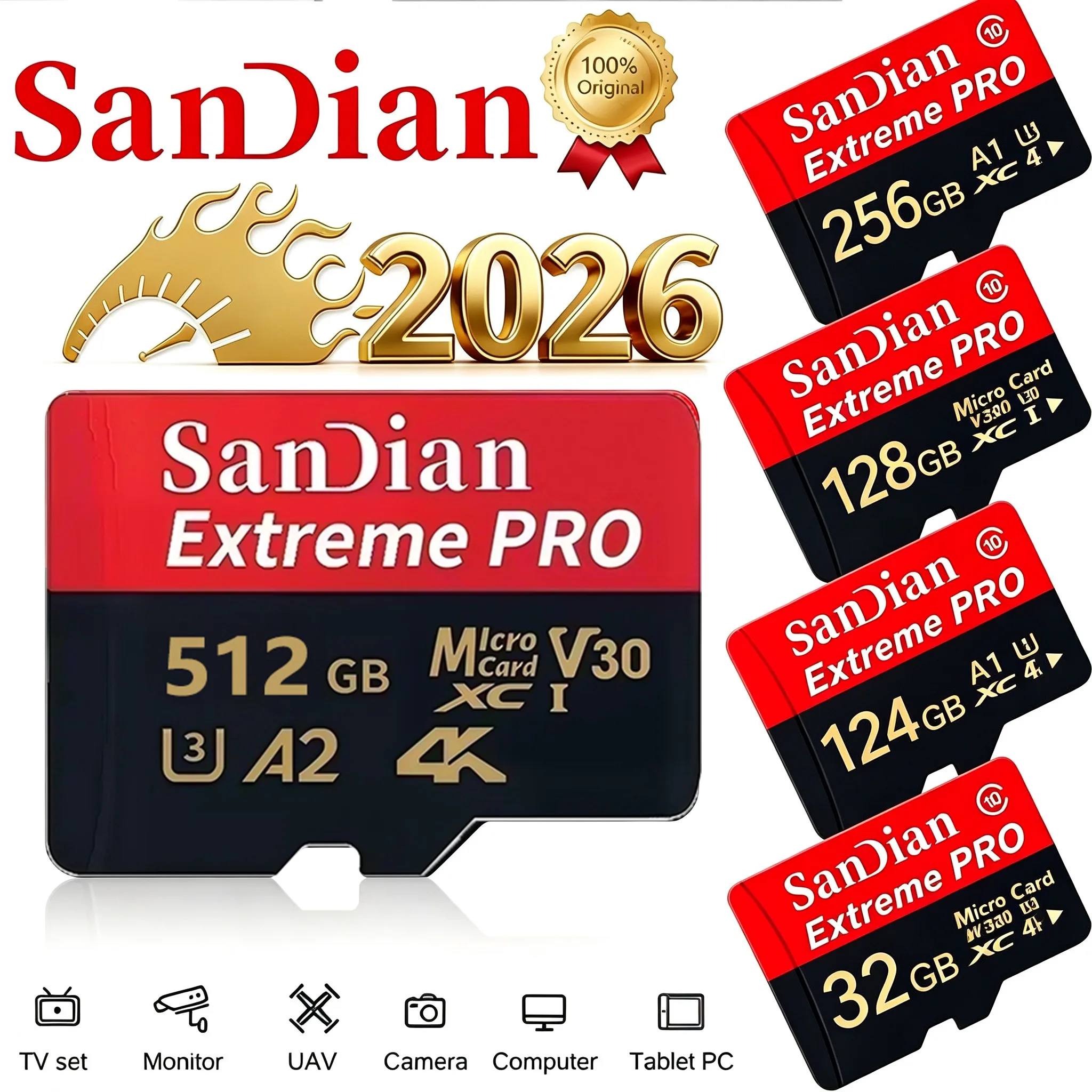 Durable SD Cards 32GB 512GB 128GB Micro TF SD Card Memory Card TF Cards U3 4K for GoPro/Desktop/E-Reader/VR Headset/Car DVR