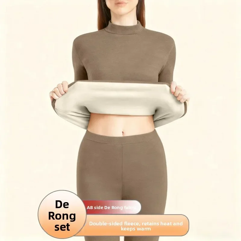 طقم ملابس داخلية حرارية من الصوف السميك للنساء قميص Dervo يولد للحرارة من الصوف القطني الدافئ للخريف والشتاء ضروري #1