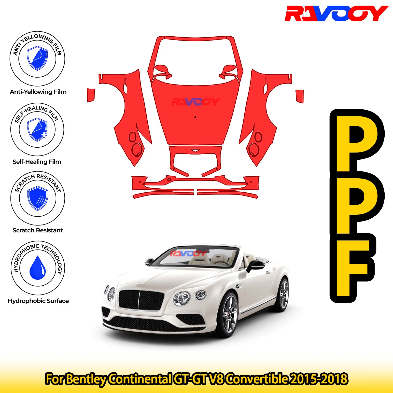 

For Bentley Continental GT-GT V8 Convertible 2015-2018 Glossy Matte Black Precut front PPF Kit Paint Protection Film