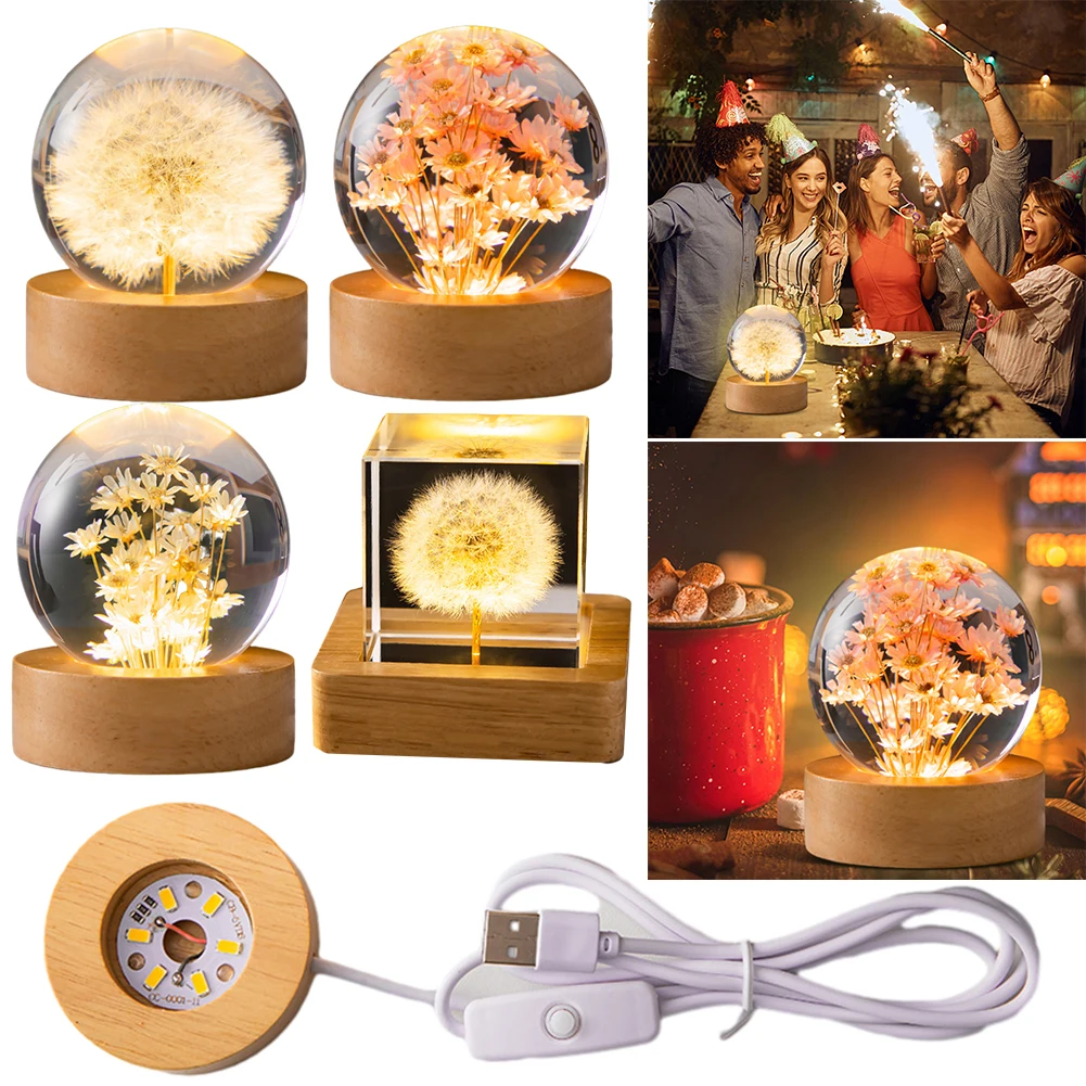 

Ночник-светильник в виде хрустального шара с деревянной подставкой, милый ночник-шар, подарок для мужчин, женщин, детей, мальчиков и девочек