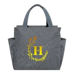 Bolsa enfriadora portátil con forro de papel de aluminio grueso, bolsa de almuerzo con patrón de letras, bolsillo lateral de gran capacidad, para picnic y oficina, nuevo diseño