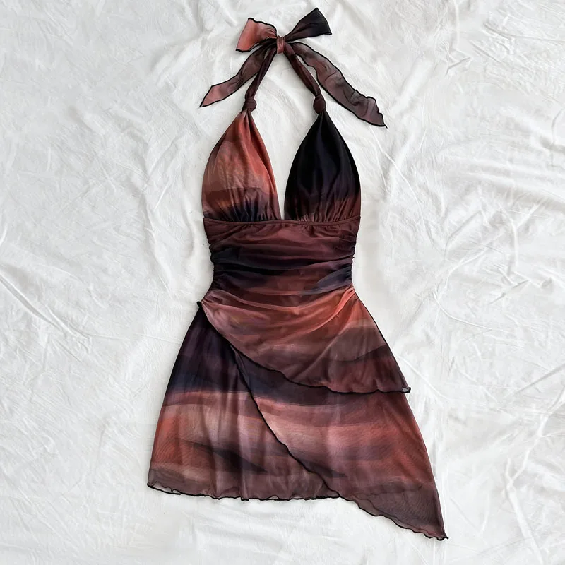 فساتين للنساء فستان جديد بدون أكمام رسن نحيف للنساء برباط علوي وصبغ غير متماثل فستان نسائي Vestidos De Verano Mujer Q1879