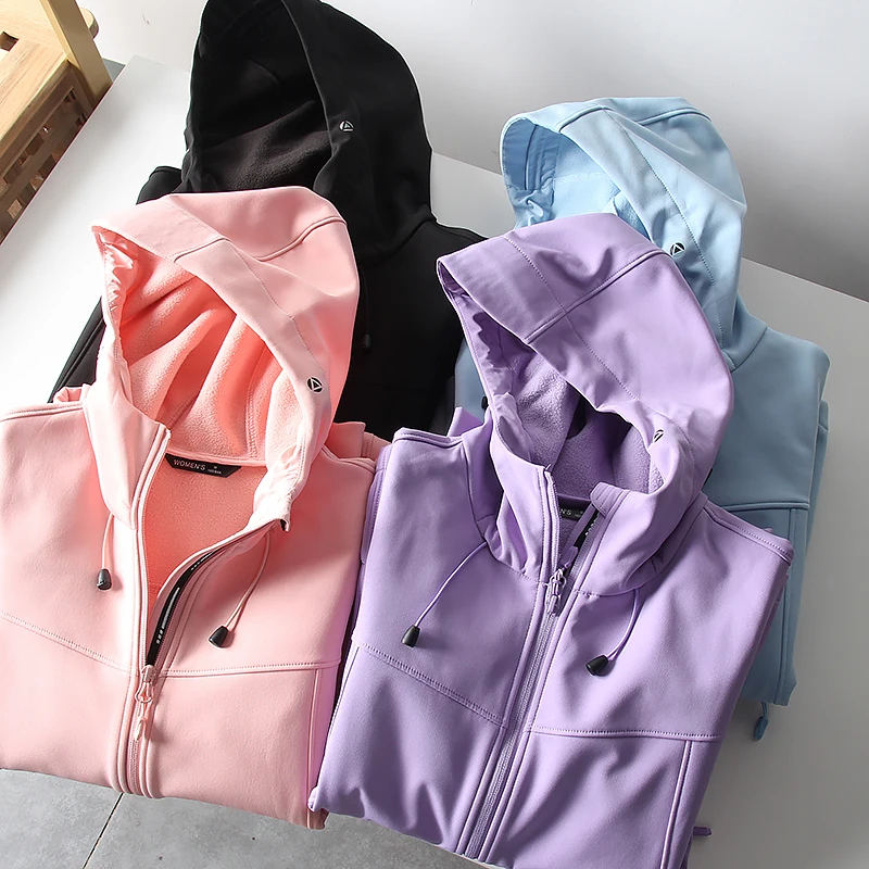 

Outdoor Windproof Waterproof Women's Spor Casual Warm Hooded Soft ell Jaet Coat Commute Sle Zipper Closure Long Sve