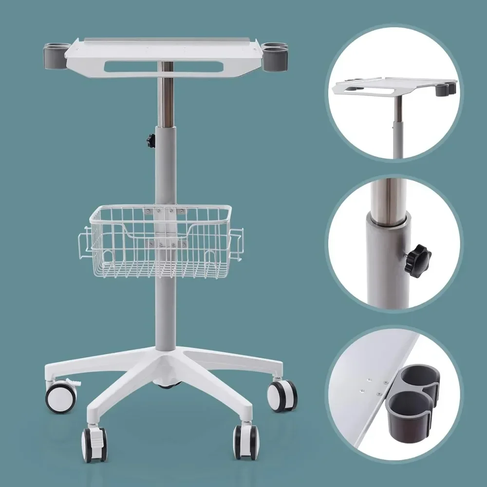 Mobile Trolley  Medical Cart with Wheels Height Adjustable Stainless Steel Salon Cart Rolling Desktop Lab Truck