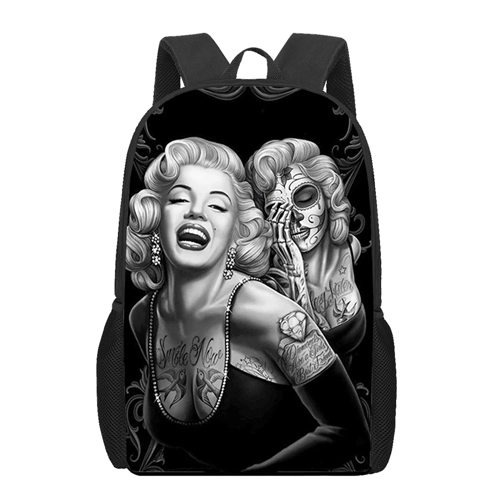 Marilyn Monroe Kinder-Schultaschen, 3D-gedruckte Büchertasche, Herren, 40,6 cm, Rucksack für Teenager, Jungen, Kindergarten-Rucksack, Kinder-Mochila