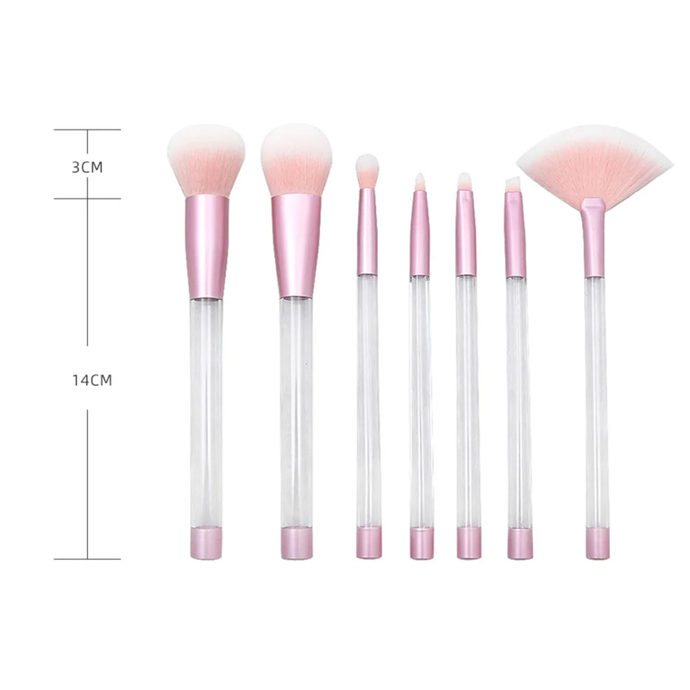 7-delige transparante kristallen make-upborstelset met leeg handvat DIY zand make-up tool ( # 4e lege buis transparant handvat roze