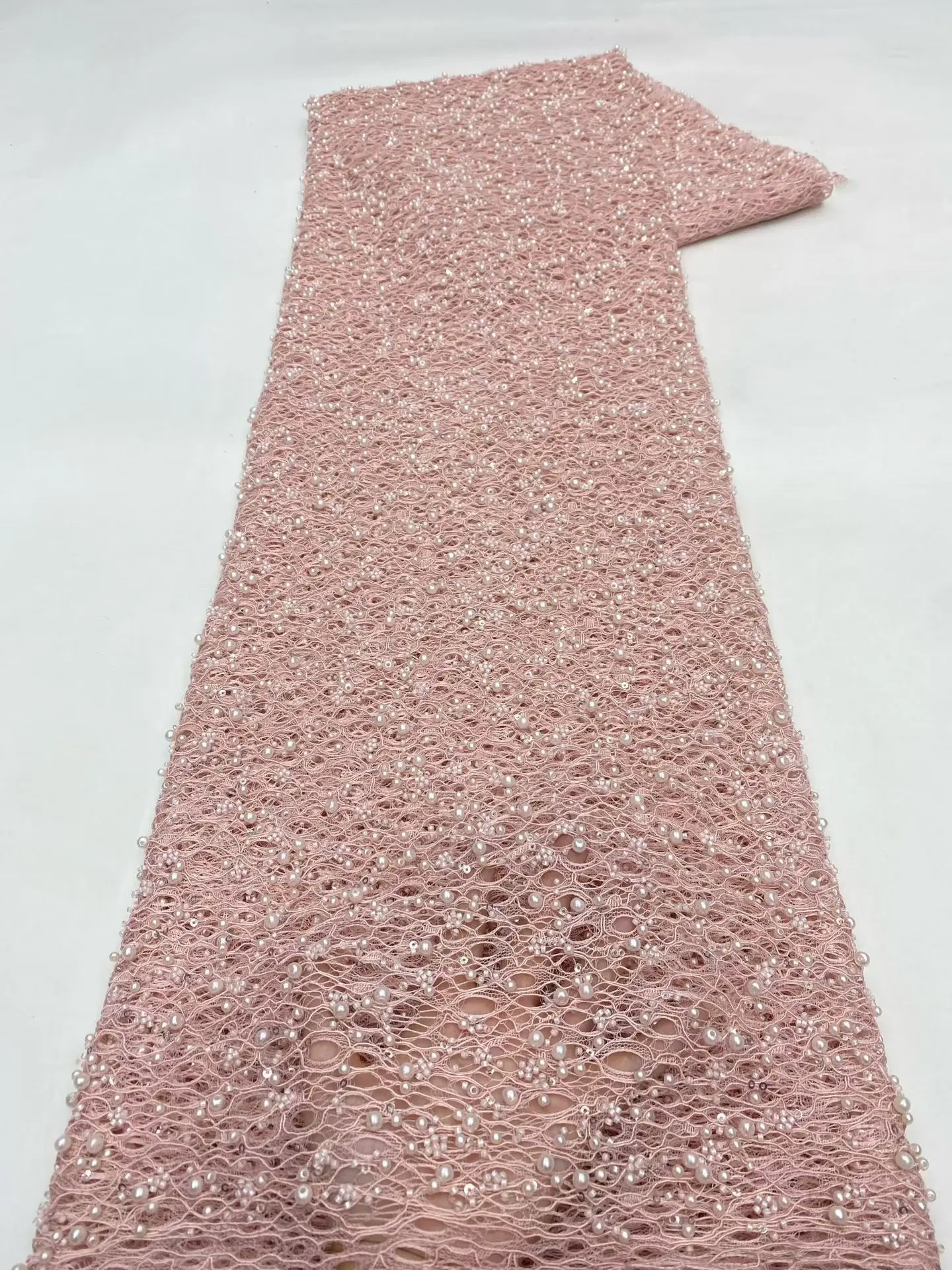 Wholesale African Fabric Lace High Quality 2025 Bead Lace Fabric Nigerian Lace Fabric Embroidery Tulle For Weddings Dresses H5-1