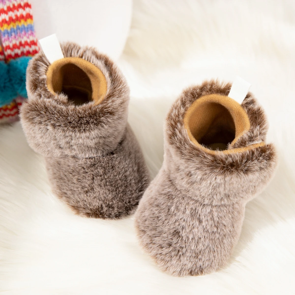 KIDSUN Baby Booties Newborn Infant Boy Girl Non-Slip Soft Sole Crib Shoes Toddler Plush Fluff Winter Warm Prewalker Boots