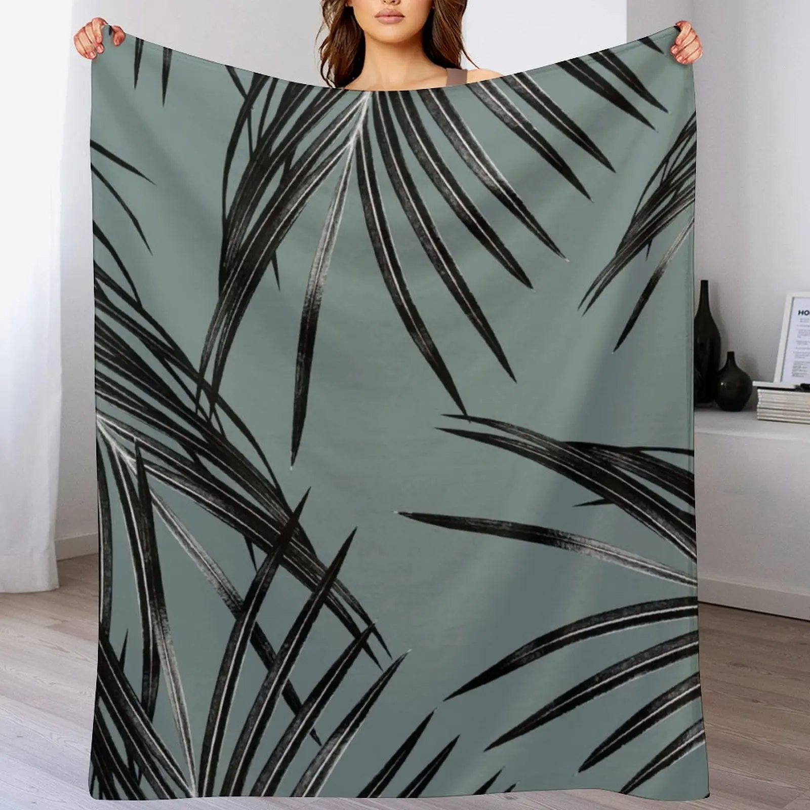 

Black Palm Leaves Dream #4 #tropical #decor #art Throw Blanket Travel Size Cozy Blanket for Plane Train