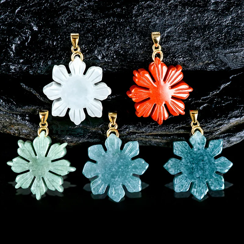 

Natural Type A Jadeite Sunflower Pendant S925 Sterling Silver Bail Bean Grade Women's Necklace