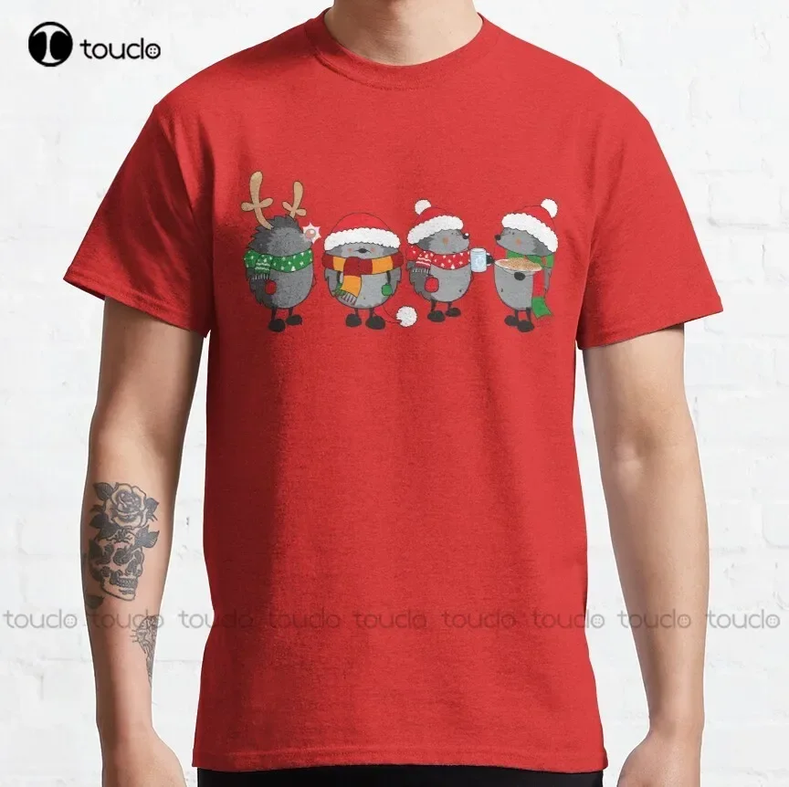 Christmas Hedgehogs Classic T-Shirt Oversized T Shirts For Women Custom Aldult Teen Unisex Digital Printing Tee Shirt Xs-5Xl