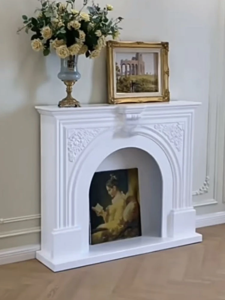 French Entry Lux Solid Wood Fireplace Mantel Modern Minimalist Fireplace Cabinet Living Room Carved Curio Cabinet