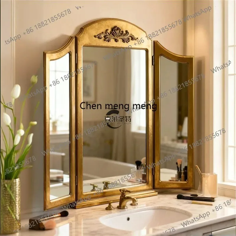 A17 French retro tri-fold mirror, wall-mounted American bedroom dresser, three-sided folding makeup mirror
