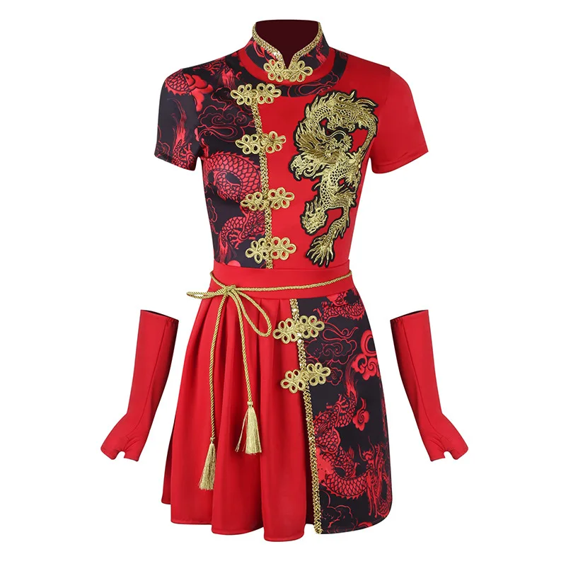 Sexy Chinese Style Clothing Women 2 Piece Set Mandarin Collar Festival Outfit Tang Suit Asian Cheongsam Stage Outfits JUPAOPAO