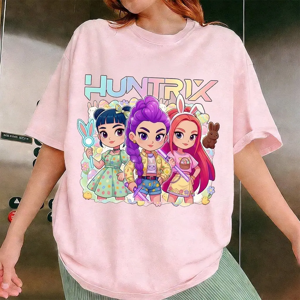 

Аутентичная футболка KPop Demon Hunters, летняя модная женская футболка с короткими рукавами, повседневные спортивные футболки для девочек, хлопковая детская одежда