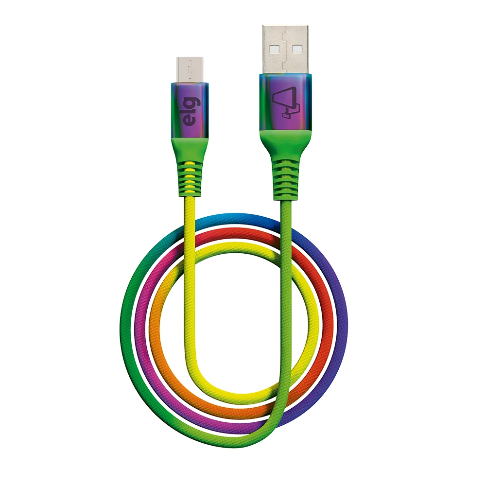 Rainbow Micro USB Cable in Nylon Mesh 1m - ELG