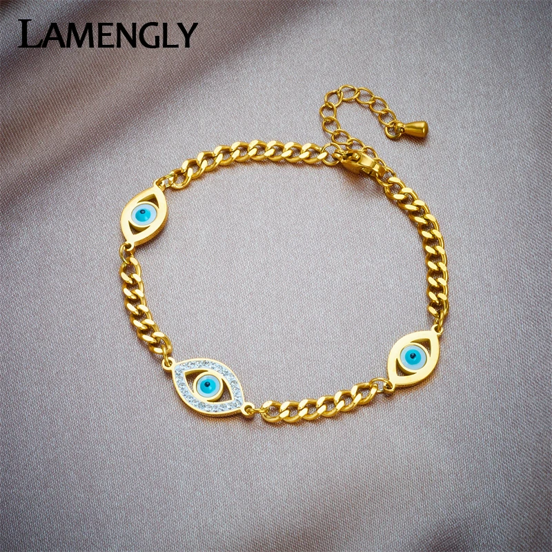 LAMENGLY 316L Stainless Steel Retro Eye Bangles Bracelet For Women Fashion Wrist Jewelry Girls Gift Party Accessories Bijoux