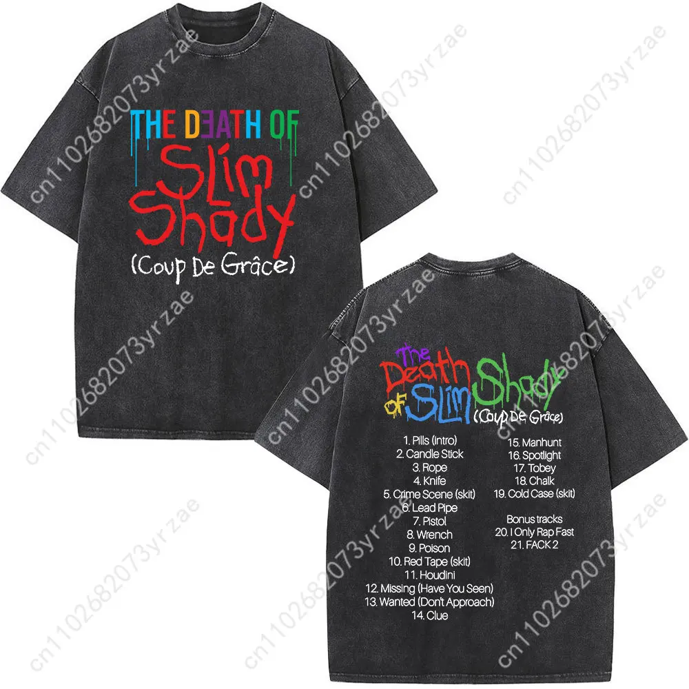 Camiseta de rapero Eminem Retro Wash para hombre y mujer, camiseta Vintage de alta calidad, Camiseta de algodón de manga corta a la moda, Tops suaves y transpirables