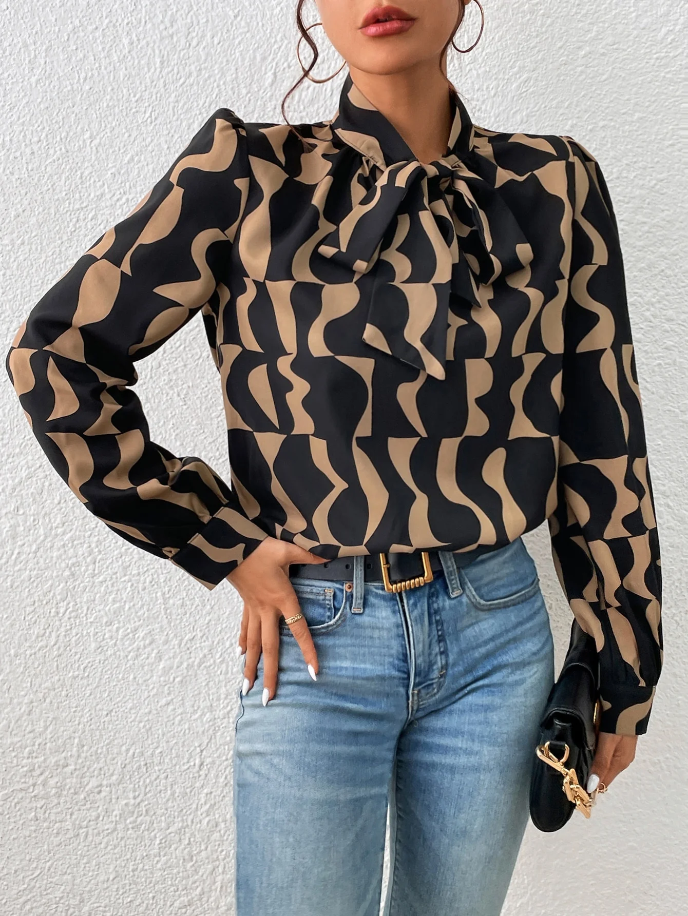 Wiosna 2025 nowa kolekcja retro bluzki damskie z luźnym krojem, wzorzyste, z kołnierzykiem stójką i koronką.