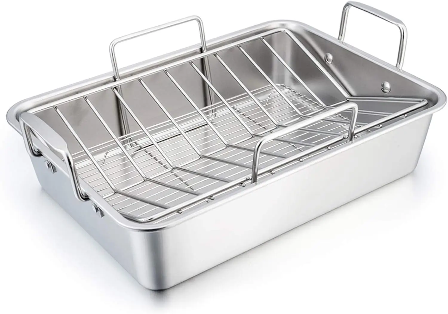 

16 Inch Stainless Steel Roasting Pan with V Rack & Cooling Rack Set, Heavy Duty, Dishwasher Safe