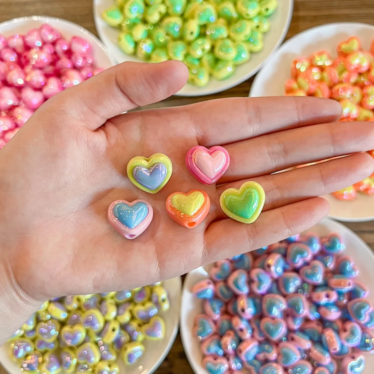 TX15 10Pcs 17MM Mini Plating Double Color Acrylic Bead Heart Shape Loose Bead Charms for DIY Jewelry Making Necklace Bracelets