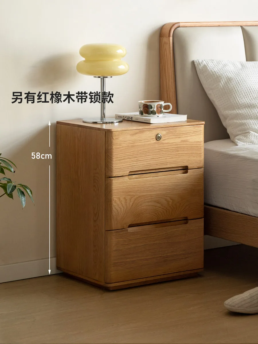 Genji wood language all solid wood bedside table modern simple oak floor storage cabinet Nordic bedroom locker chest cabinet
