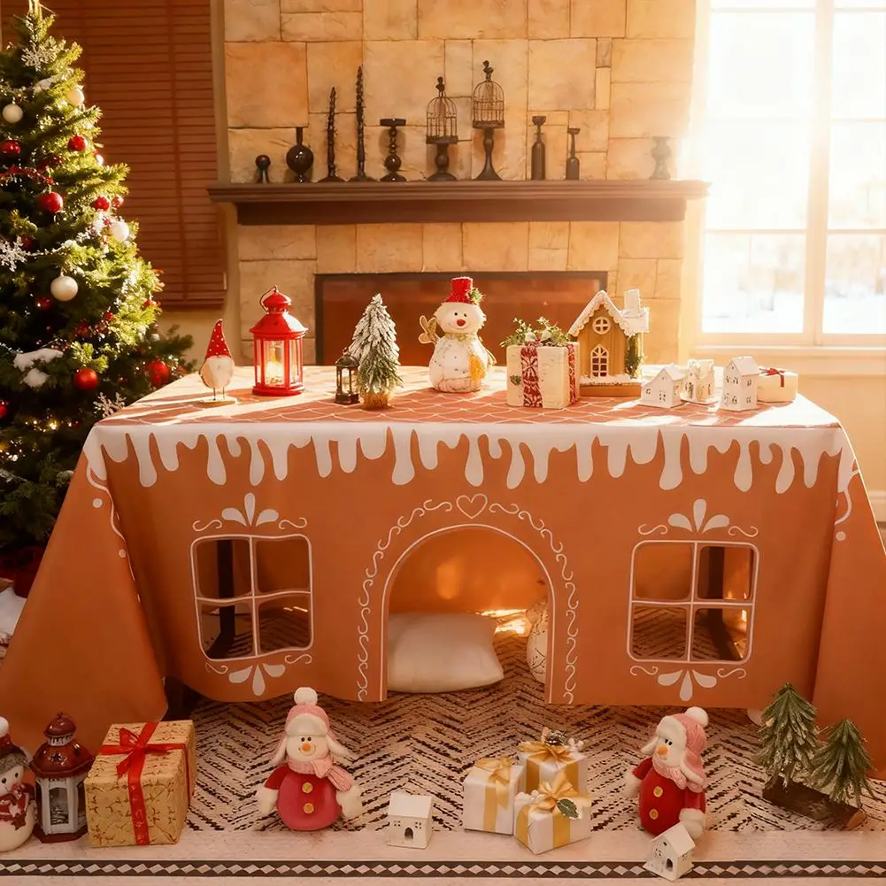

Christmas Gingerbread House Christmas Tablecloth Open Tent, Reusable Farmhouse Holiday Table Decor For Gingerbread Party Decor