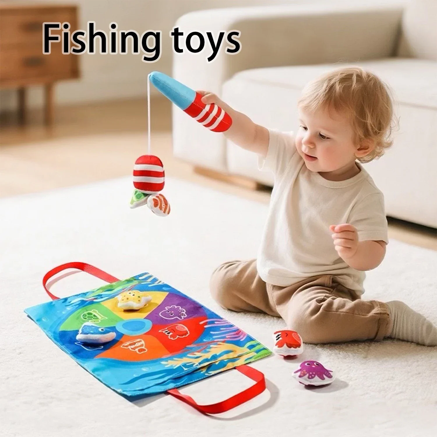 لعبة صيد السمك للأطفال من مونتيسوري لينة ومضحكة من القماش لعبة صيد السمك لعبة أطفال تعليمية للتعليم المبكر مجموعات حرفية من القماش