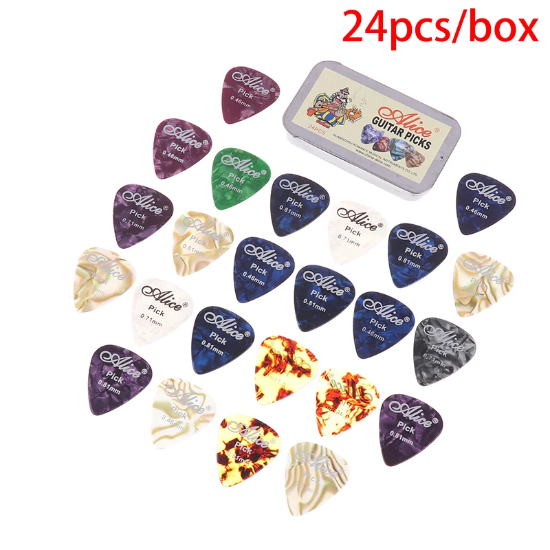 New 12/24Pcs Acoustic Electric Guitar Picks Plectrums Multifunction Celluloid With Metal Picks Collection Box For Guitar Lovers