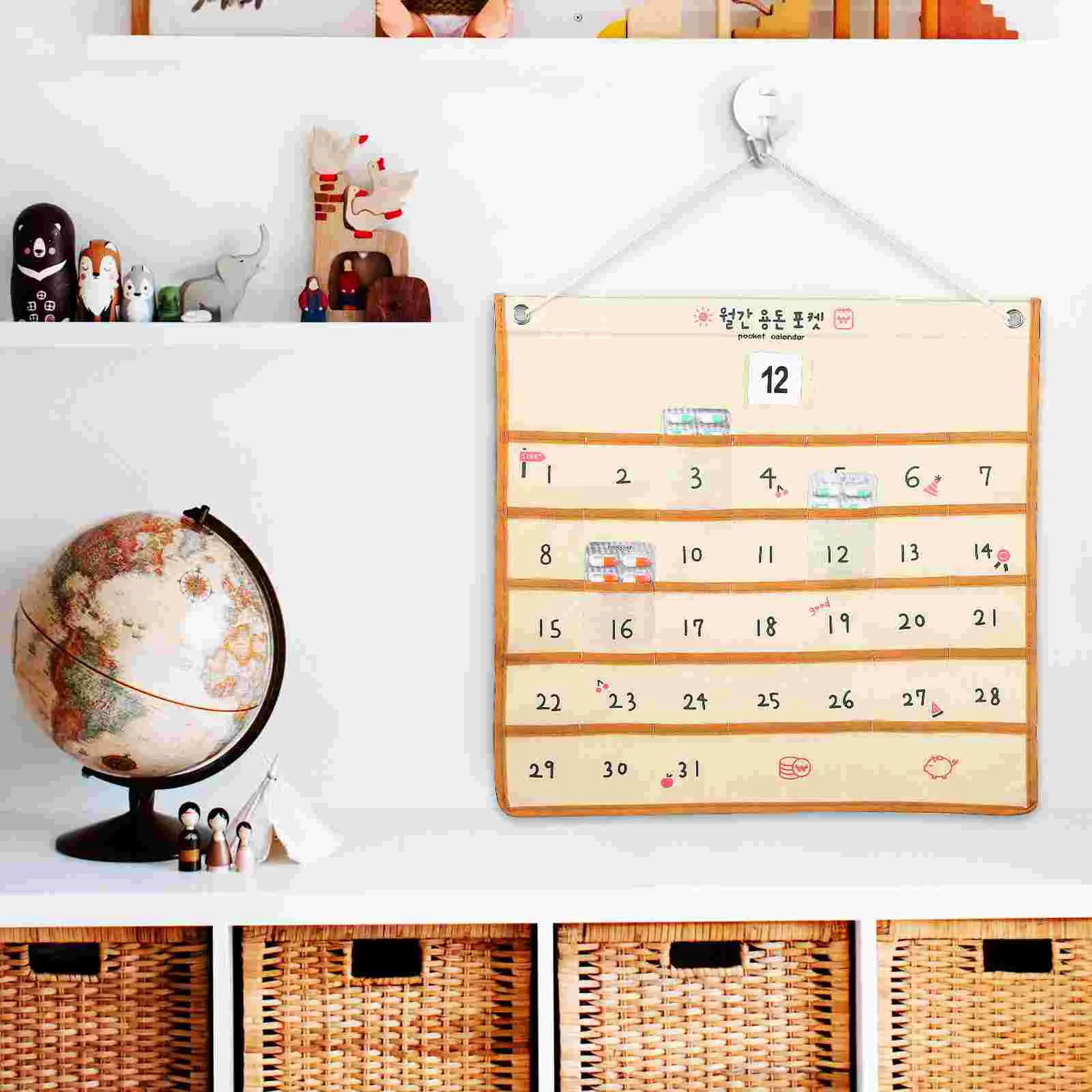 Wall Hanging Basket Non-woven Calendar Storage Pouch Cell Phone Canvas Advent with Pockets Bag