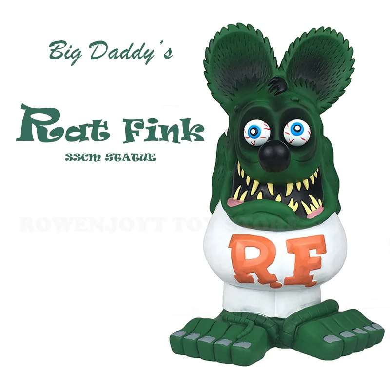 Rat Fink 33cm White Green Vinyl Big Model Doll Ornament Premium Edition RF Crazy Mouse Large Statue Gift Toy Collection Figure