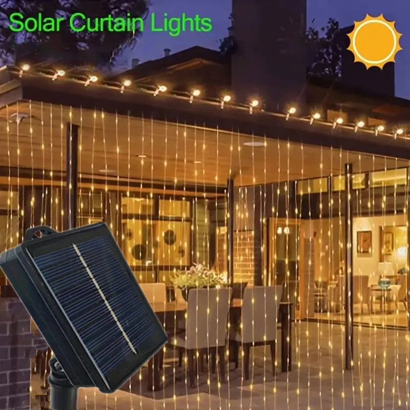 

8 Lighting Modes Wedding Outdoor Fairy Garland Lamp LED Solar Curtain String Light Valentine's Day Ramadan Decorations 2026