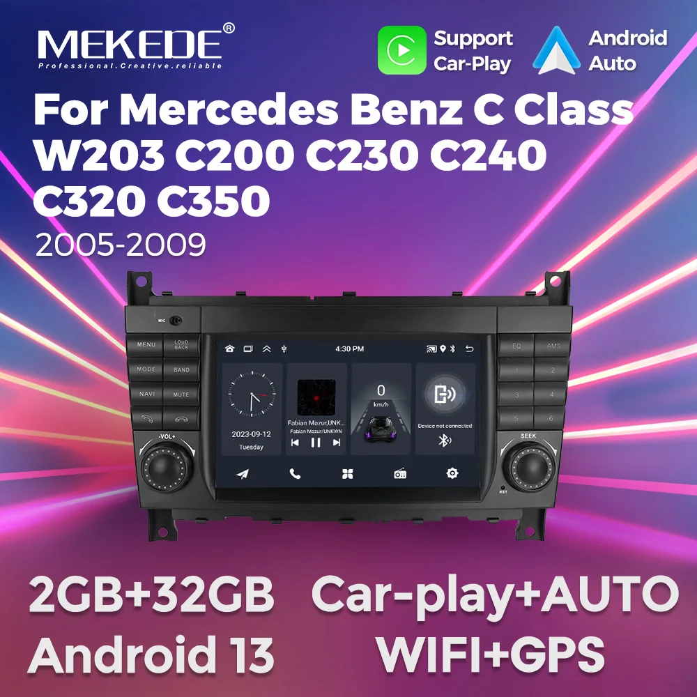 MEKEDE Android 13 Car Multimedia Player for Mercedes Benz C Class W203 C200 C180 C220 CLK240 CLK320 Wireless CarPlay GPS Stereo