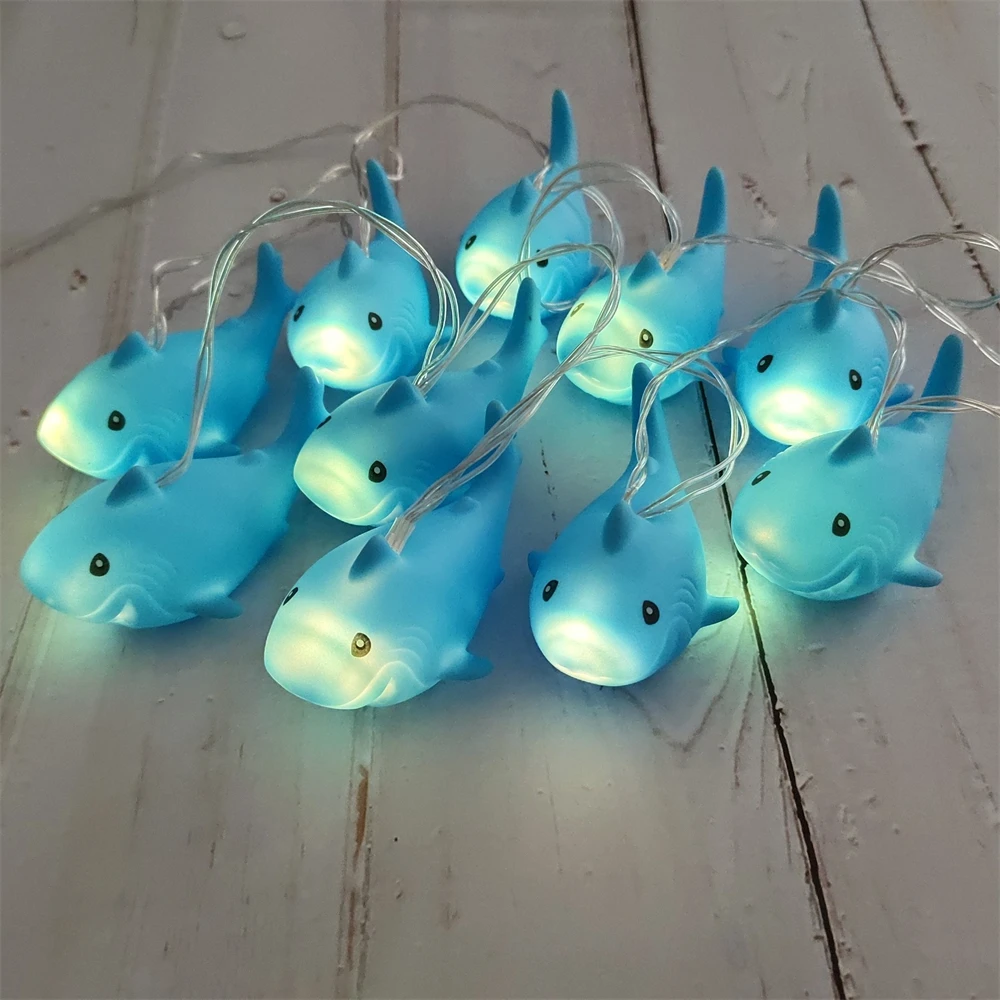 Cartoon Shark LED Lights String Creative Marine Animal Sharks Light 10/20leds for Children's Christmas Birthday Party Room Decor