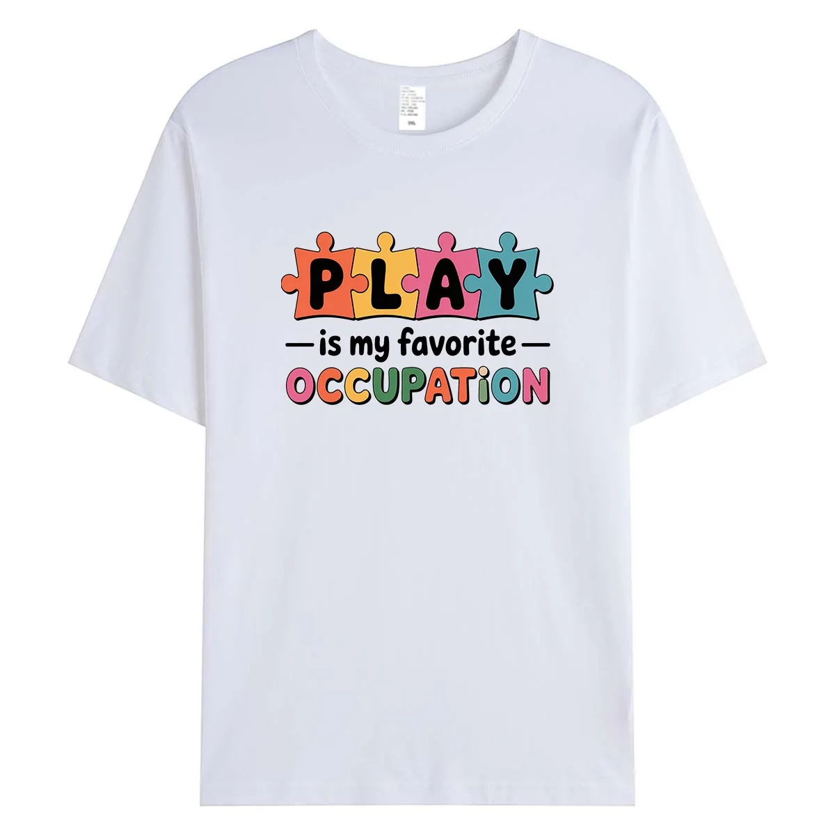 

Play Is My Favorite Occupation Puzzle Women T-Shirt Autism Awareness Graphic Tee Teacher Summer Cotton Tops Casual